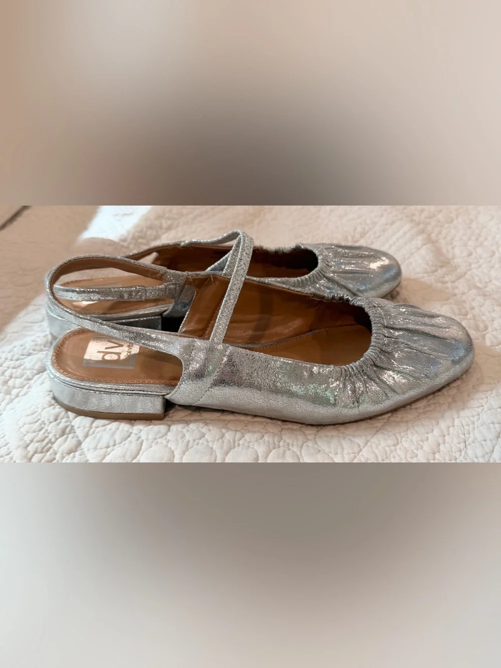 DV by Dolce Vita Silver Metallic Ruched Slingback Ballet Flats Size 11